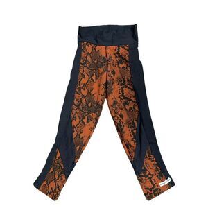 Curva Carioca Brazillian Black Orange Snake Print Work Out Pants Crop Small